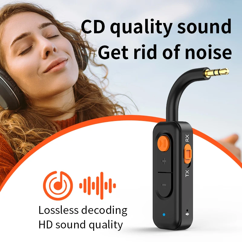 2 In 1 Bluetooth 5.4 Audio Transmitter Receiver 3.5mm AUX Wireless Audio Adapter 10H Playtime Hands-Free Call Music Navigation F