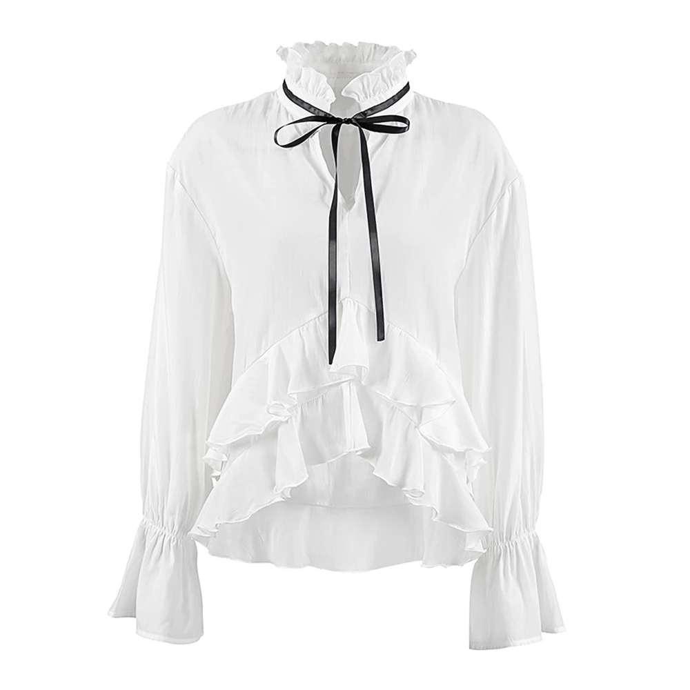 Damska koszula z długim rękawem, marszczona, dopasowana, w stylu europejsko-amerykańskim, elegancka warstwowa bluzka, nowa jesienna moda.