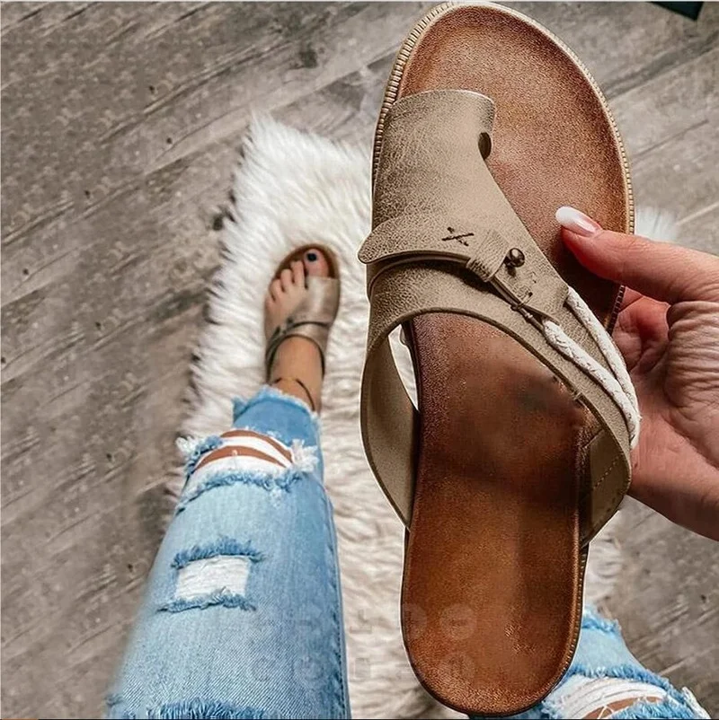 2024 Sandals for Women Orthopedic Bunion Corrector Slippers Leather Ring Toe Sandal Comfy Platform Flat Lady Shoes Plus Sizes 43