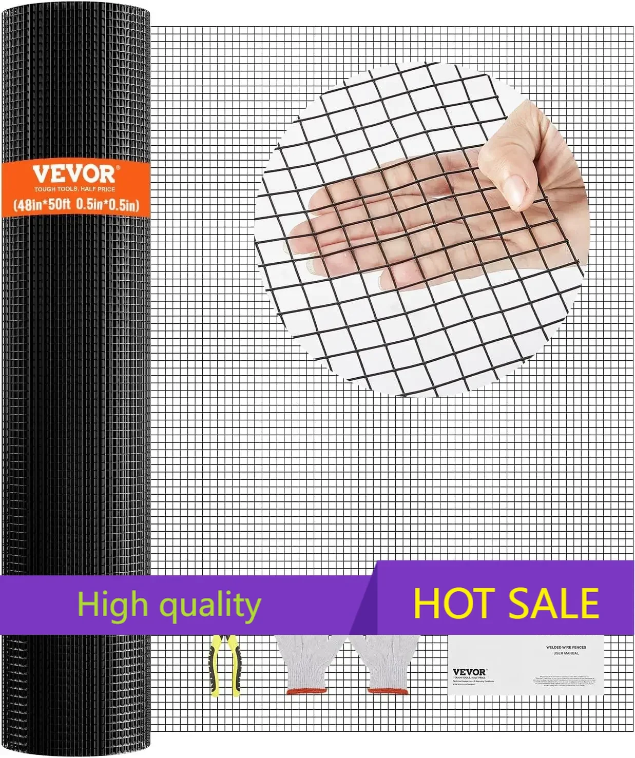 

Hardware Cloth,48''x50' 1/2inch Galvanized Wire Mesh Roll,19 Gauge Chicken Wire Fence Roll,Vinyl Coating Metal Wire