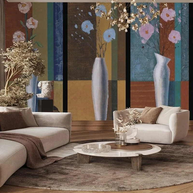 

MU8802 Custom vase entrance hall light and shadow decorative painting corridor background wall TV sofa background wall