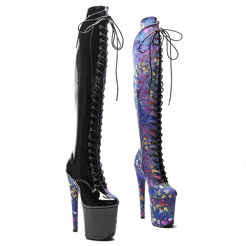 

Leecabe 20CM/8inches Patent with PU Two color MIx color High Heel platform Boots Pole Dance boots