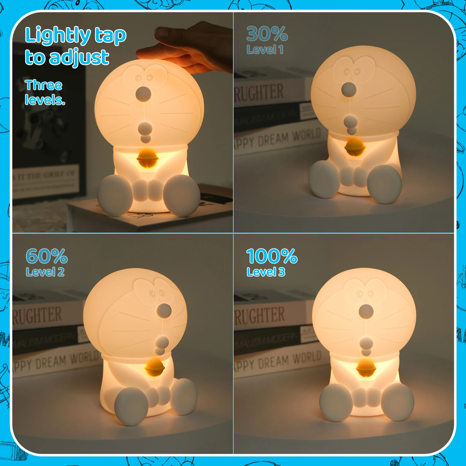 Doraemon Night Light Genuine Anime Lamp USB Rechargeable Warm Soft Light Birthday Holiday Gift for Children