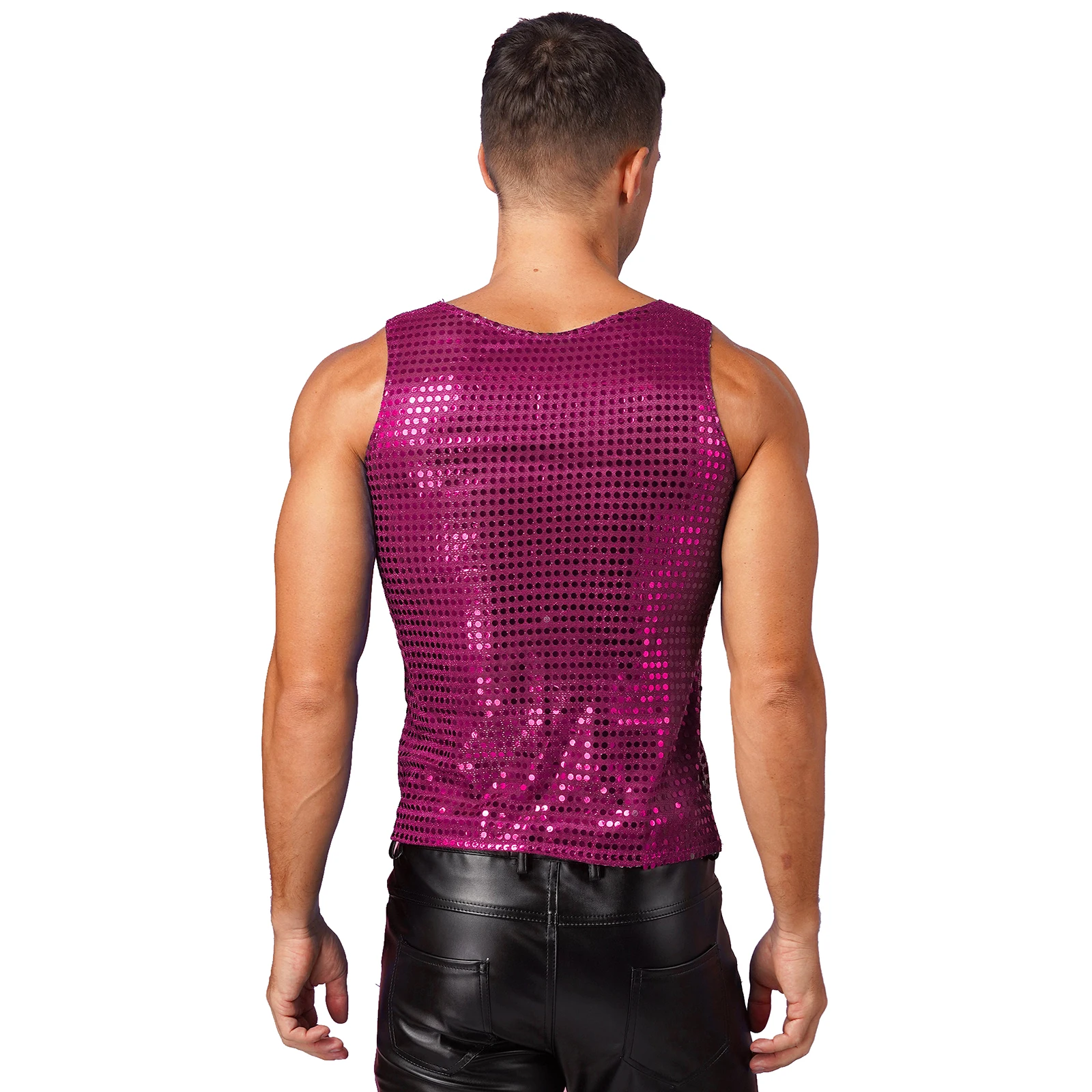 Mens Sequins Nightclub Tank Tops Sleeveless Loose Tops Shiny Christmas Stage Performance Modern Jazz Daning Clubwear Waistcoat