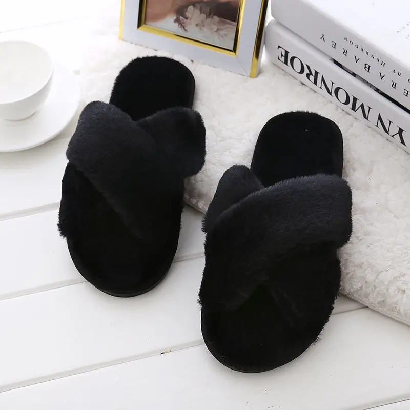 Women Solid Color Coral Fleece Slippers Soft Non-disposable Home Hospitality Slippers Party Gifts Wedding Guests Slippers