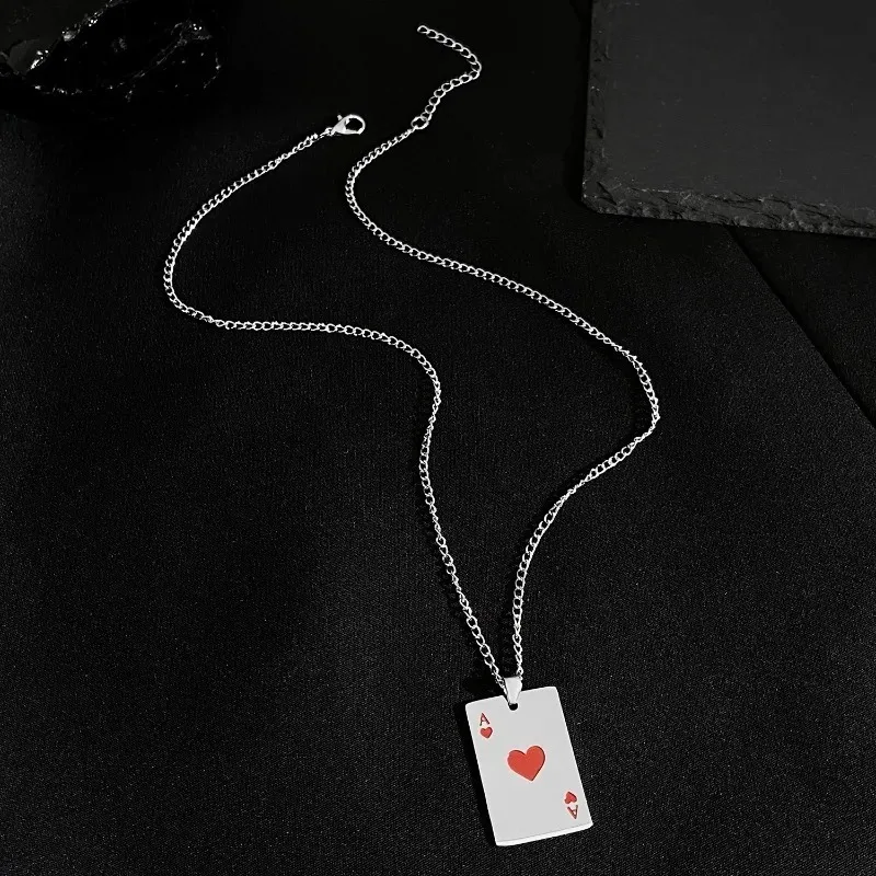 Nuevo collar con colgante de Ace of Spades de cartas de póker de acero inoxidable para mujeres y hombres con naipes, joyería, regalos de Hip Hop