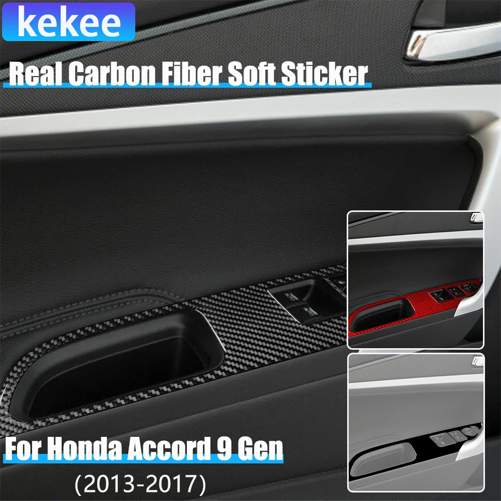 

Автомобильные аксессуары из настоящего углеродного волокна, панель подъема окна, модифицированная крышка, мягкая наклейка для Honda Accord 9-го поколения 2014 2015 2016 2017