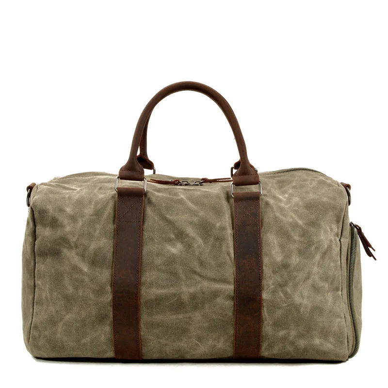 Nesitu Highend Vintage Large Coffee Khaki Green Grey Genuine Crazy Leather Waxed Canvas Trip Women Men Travel Bag Duffle M6061