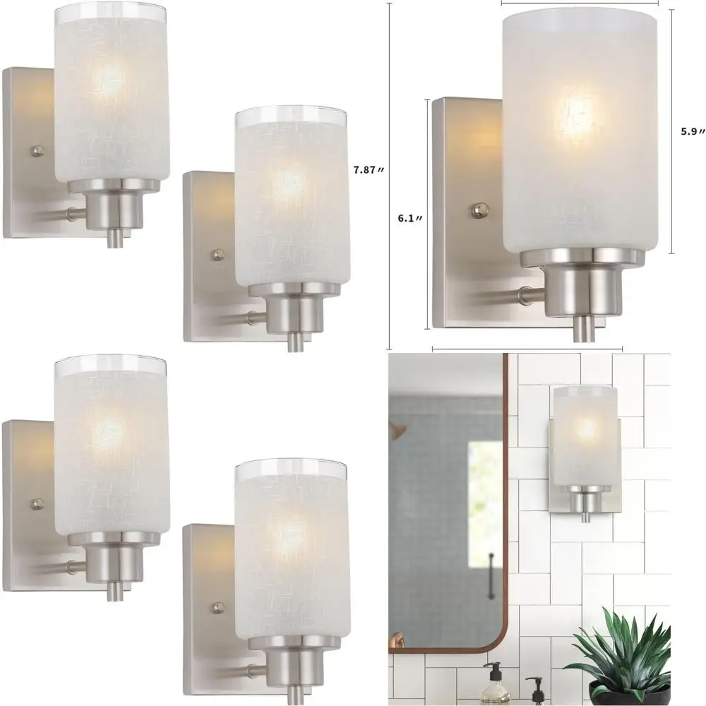 

Modern 2-Pack Wall Sconces with White Linen Glass Shades and Brushed Nickel Finish for Home Lighting