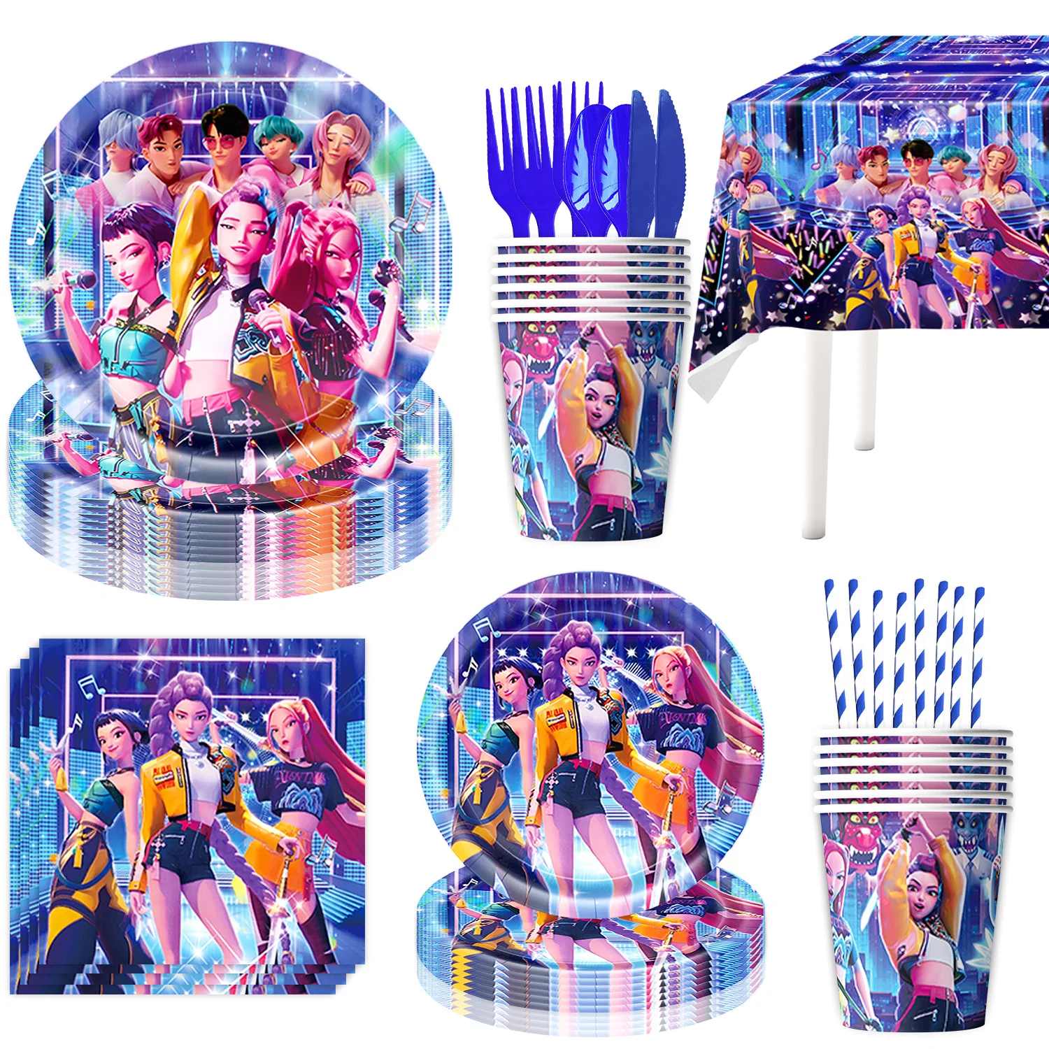 

k pop demon hunters Theme Birthday Party Decorations Tableware Balloon Cup Plate Banner Backdrop for Girls Baby Shower Supplies