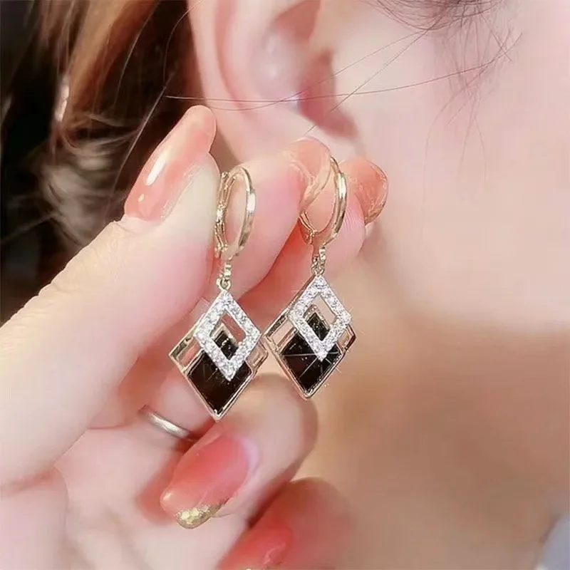 Korean Style Green Crystal Water Drop Earrings for Women Leaf Round Bead Geometric Ear Wedding Jewelry Boucles d\'oreilles