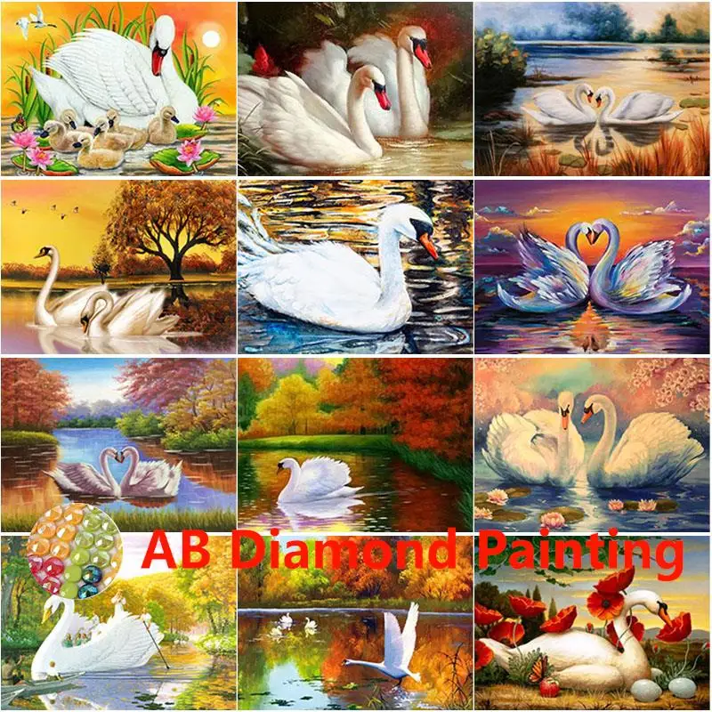 

AB New 5D DIY Diamond Painting Swan Lake Embroidery Animal Cross Stitch Full Square Round Drill Home Decor Manual Art Gift