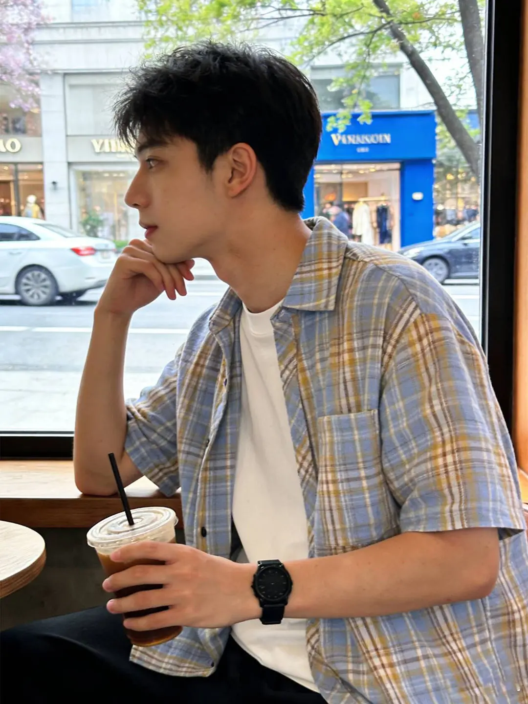 Yellow Vintage Plaid Men's Shirt Early Autumn Layering Short Sleeve Sun Protection Outerwear Casual Style Loose Fit Youth Fas...