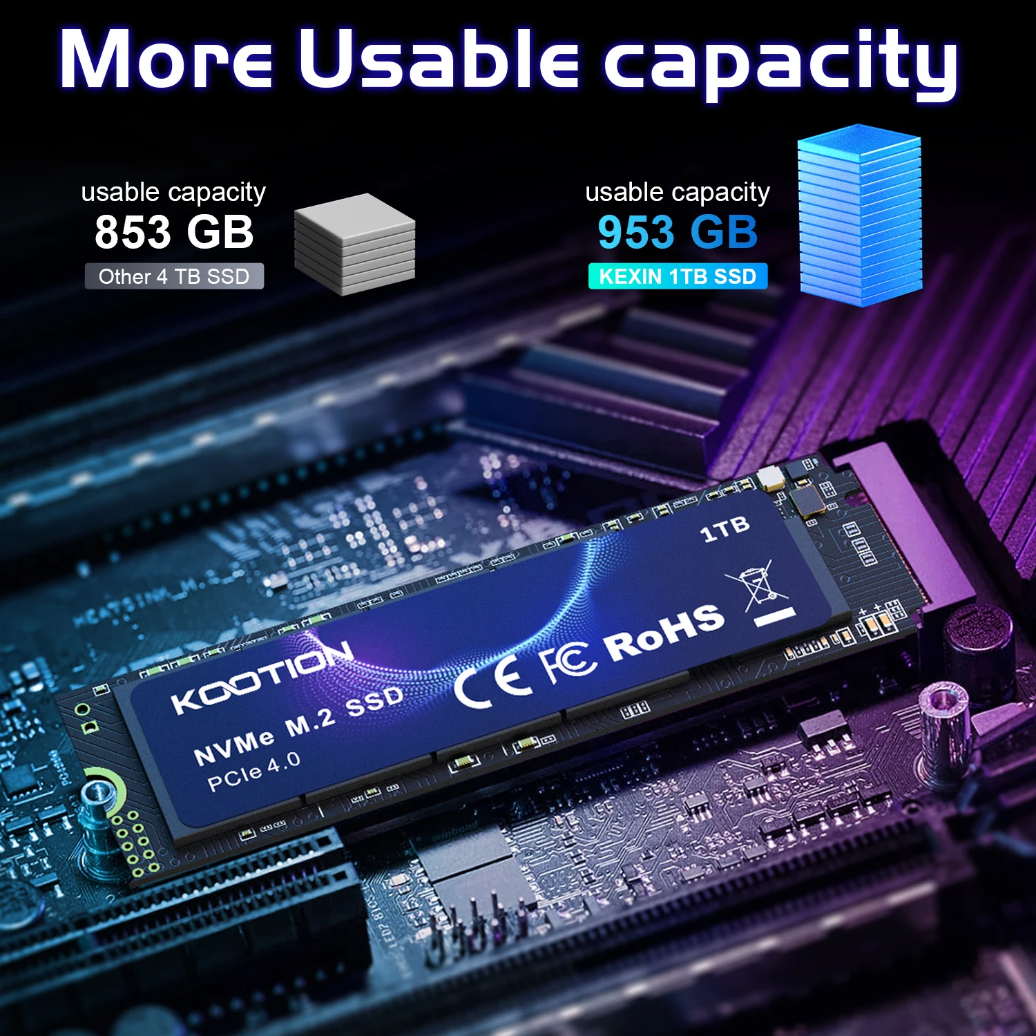 KOOTION 1TB NVMe M2 SSD with Heat Sink M.2 Gen4 Internal Solid State Drive Original PCIe 4.0x4 2280 Hard Disk for PS5 Laptop PC - view 3