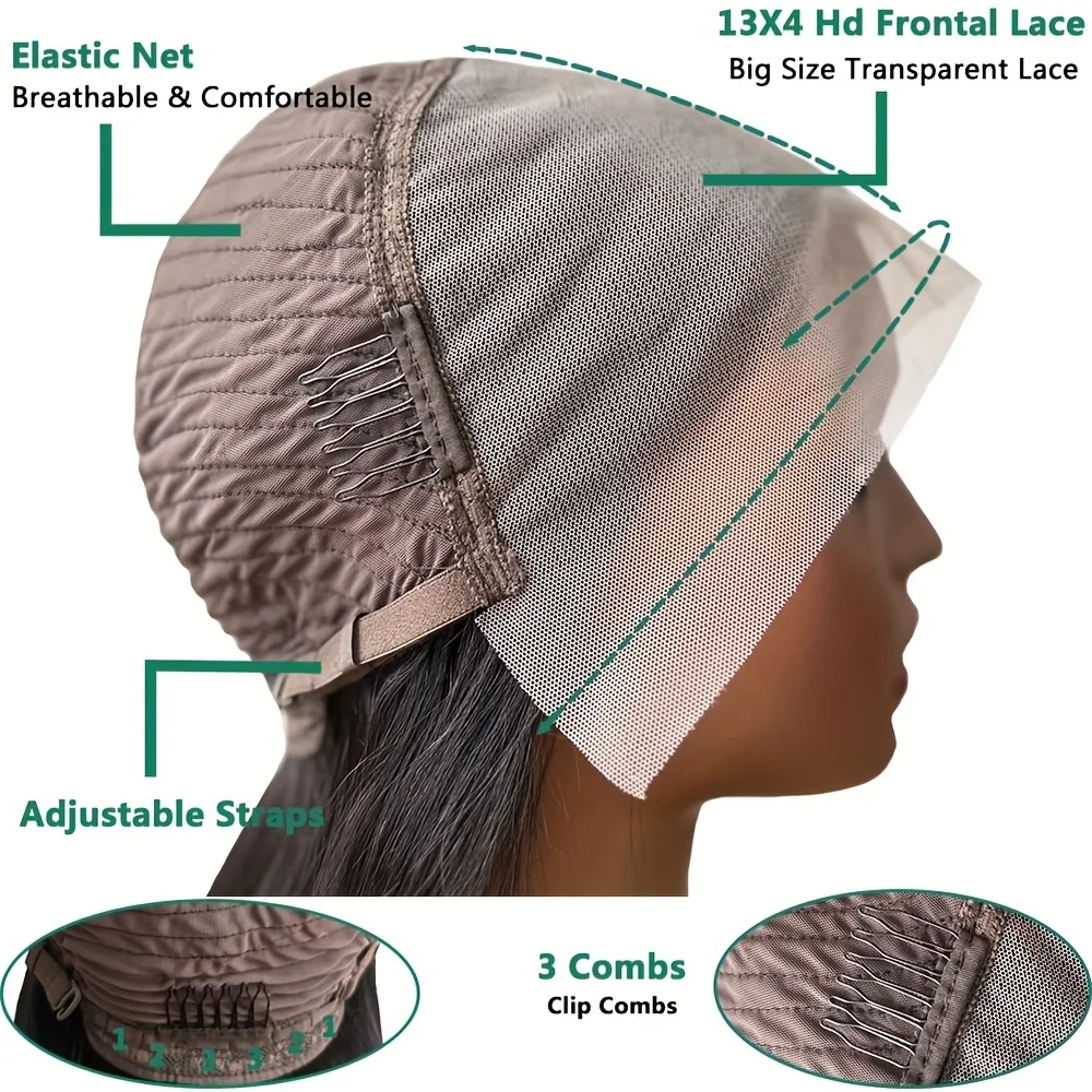 Парик Боб из человеческих волос 13x4 Фронтальный парик шнурка 8-20 дюймов Объемная волна 250% Плотность HD Прозрачные парики фронта шнурка Человеческие волосы Предварительно выщипанные