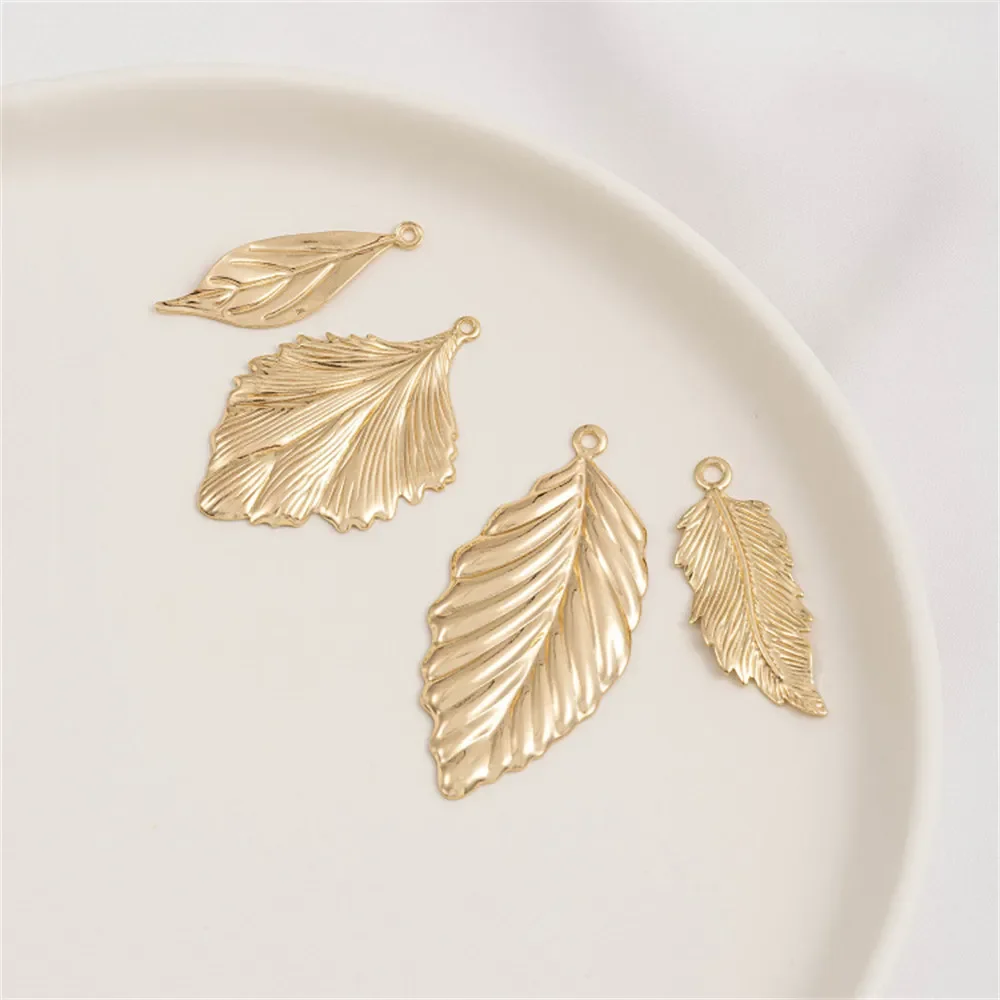 1PCS 14K Gold Color Plating Textured Ginkgo Leaf Pendant DIY Handmade Earrings Hairpin Charm Pendant Accessories