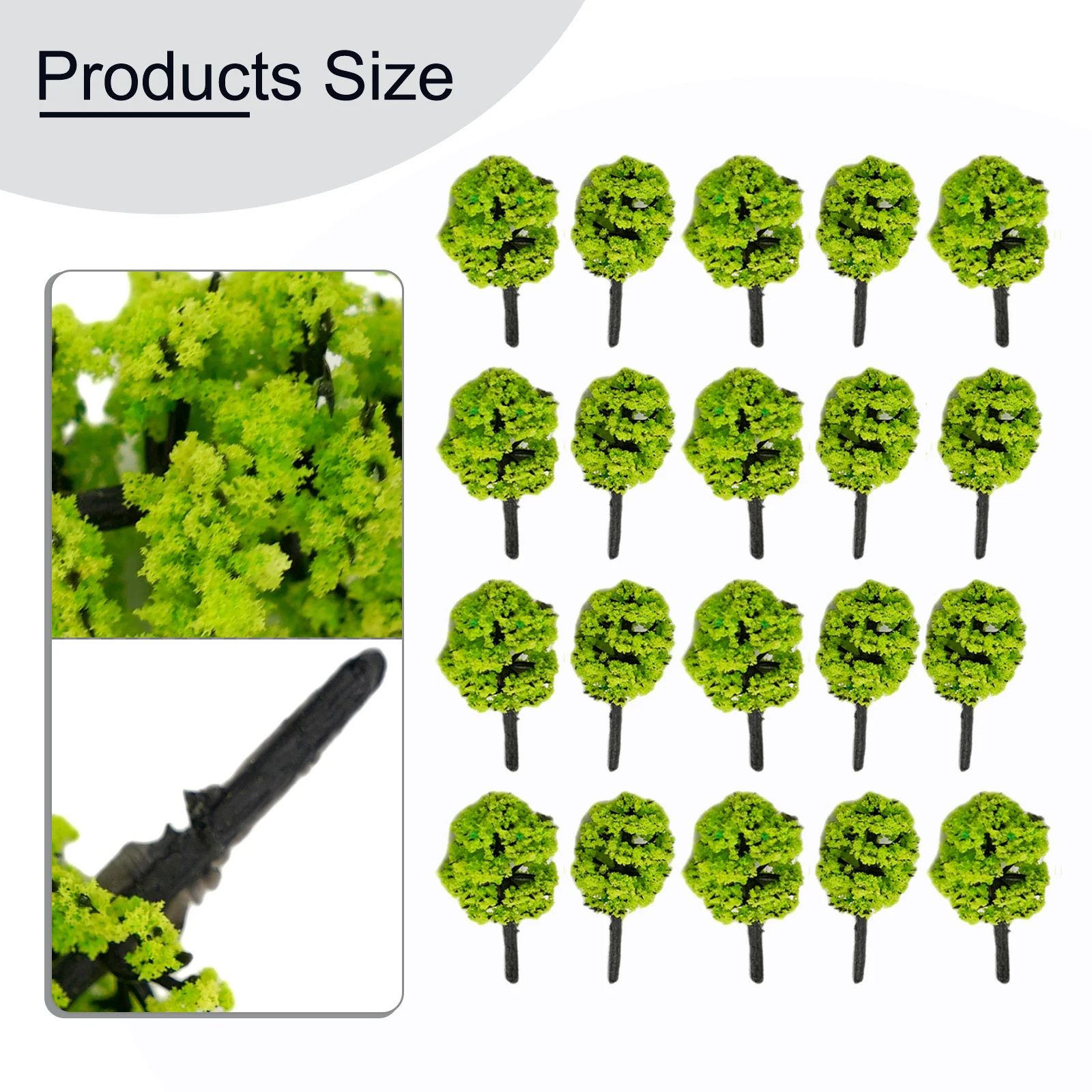 Pack of Miniature Model Trees (20PCS) Designed to Enhance Railroad Diorama Scenes in a Display at a Scale of 1 100