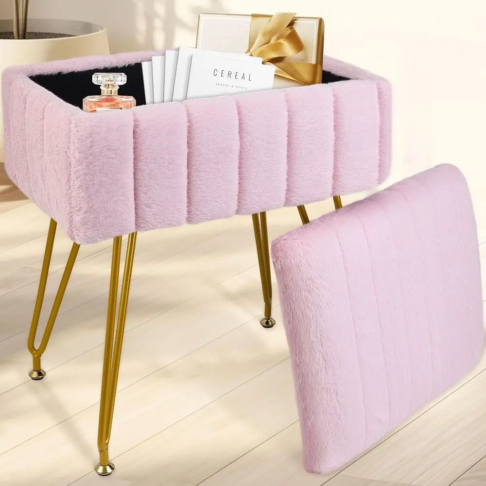 

Vanity Stool with Storage, aux ur Makeup Stool with Metal Legs, Multiunctional urry ootrest Ottoman Chair or Living Room Bedroom