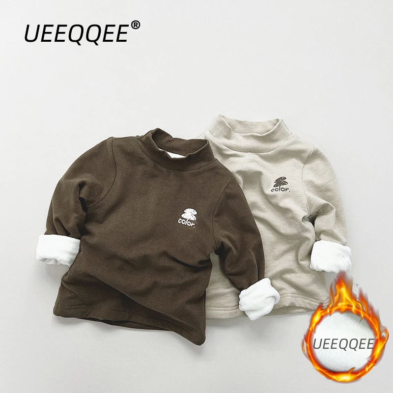 

Turtleneck Warm Fleece 2023 Autumn Winter Children T Shirts Boys Girls Long Sleeve Tops Tees Kids Wear Toddler Clothing For 1-8Y