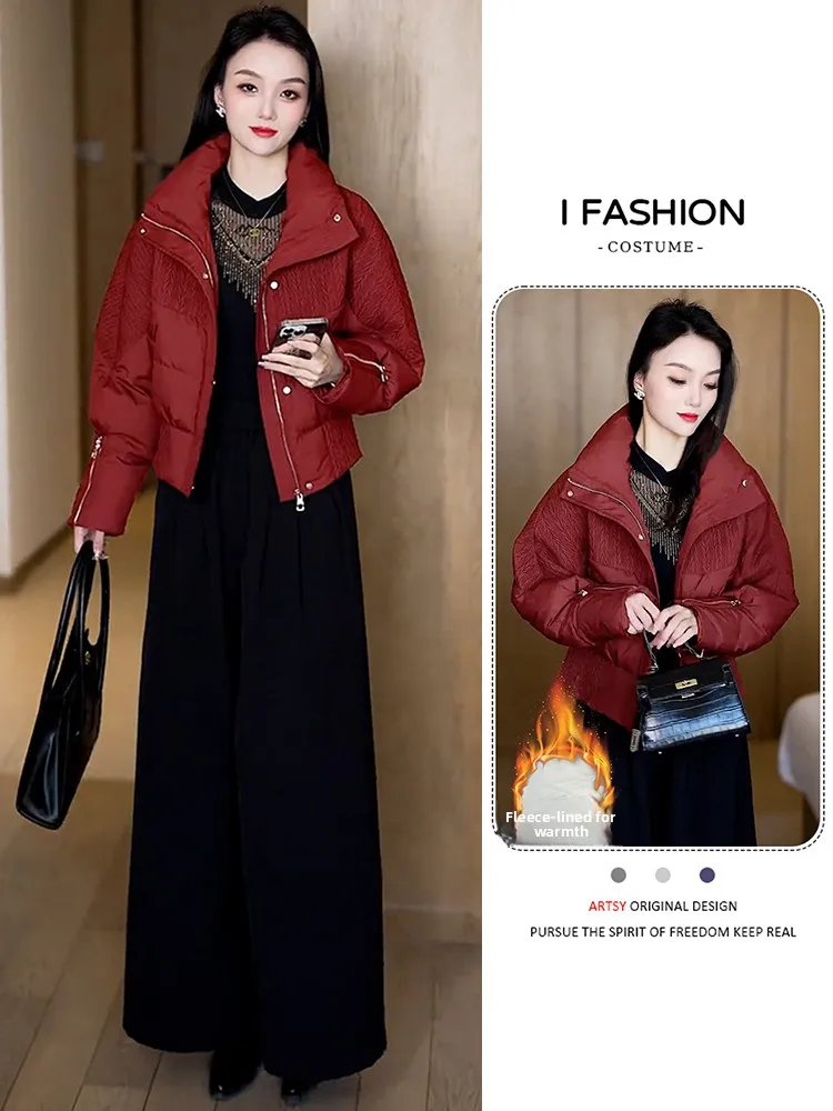 Ele ort down Jaet mujer Thiened Fce Casual Sle Faion Color puro abrigo de invierno versión coreana cierre de cremallera