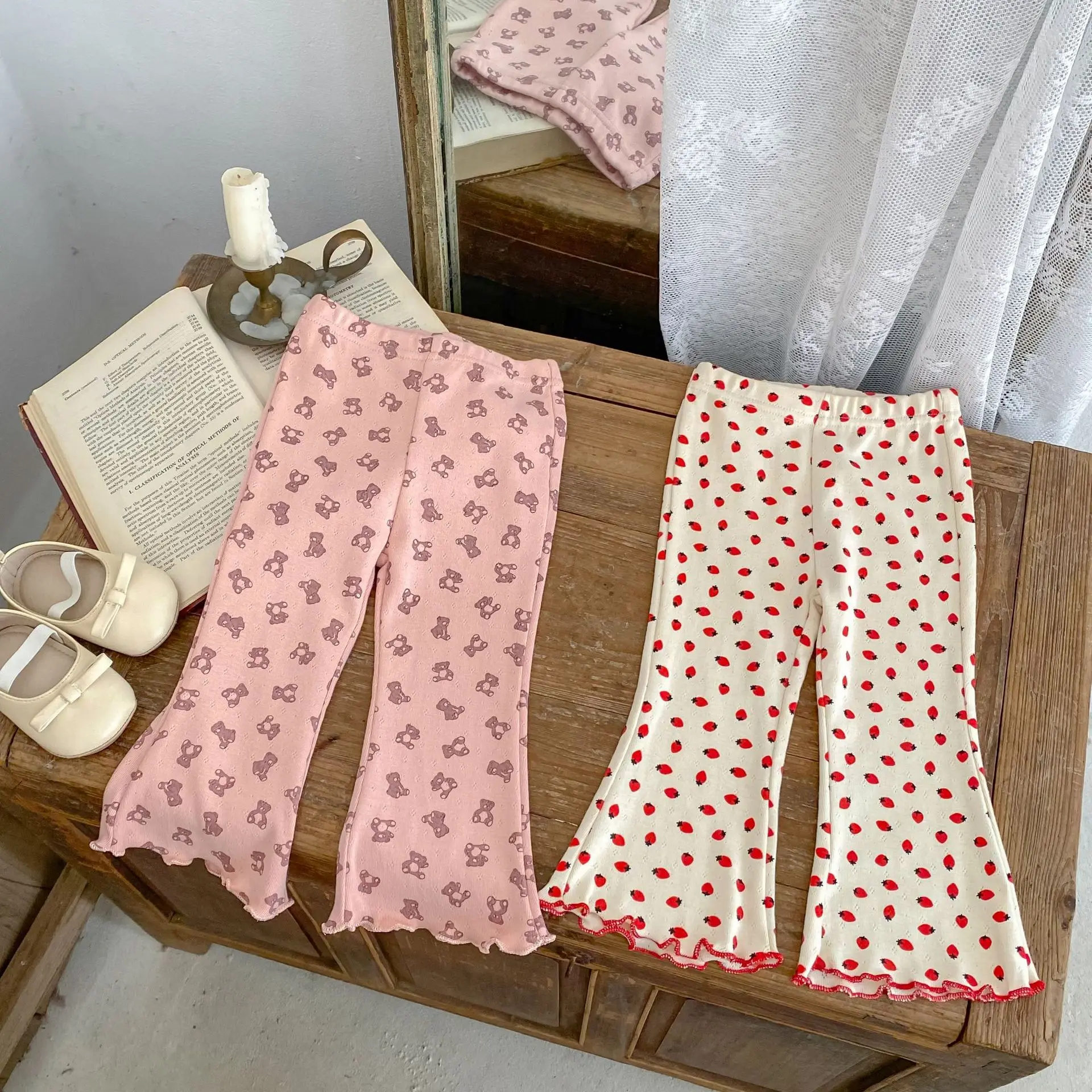 2025 Fall Baby Girl Pants Korean Style Floral Print Flare Leg Anti Mosquito Soft Cotton 0 To 4 Years