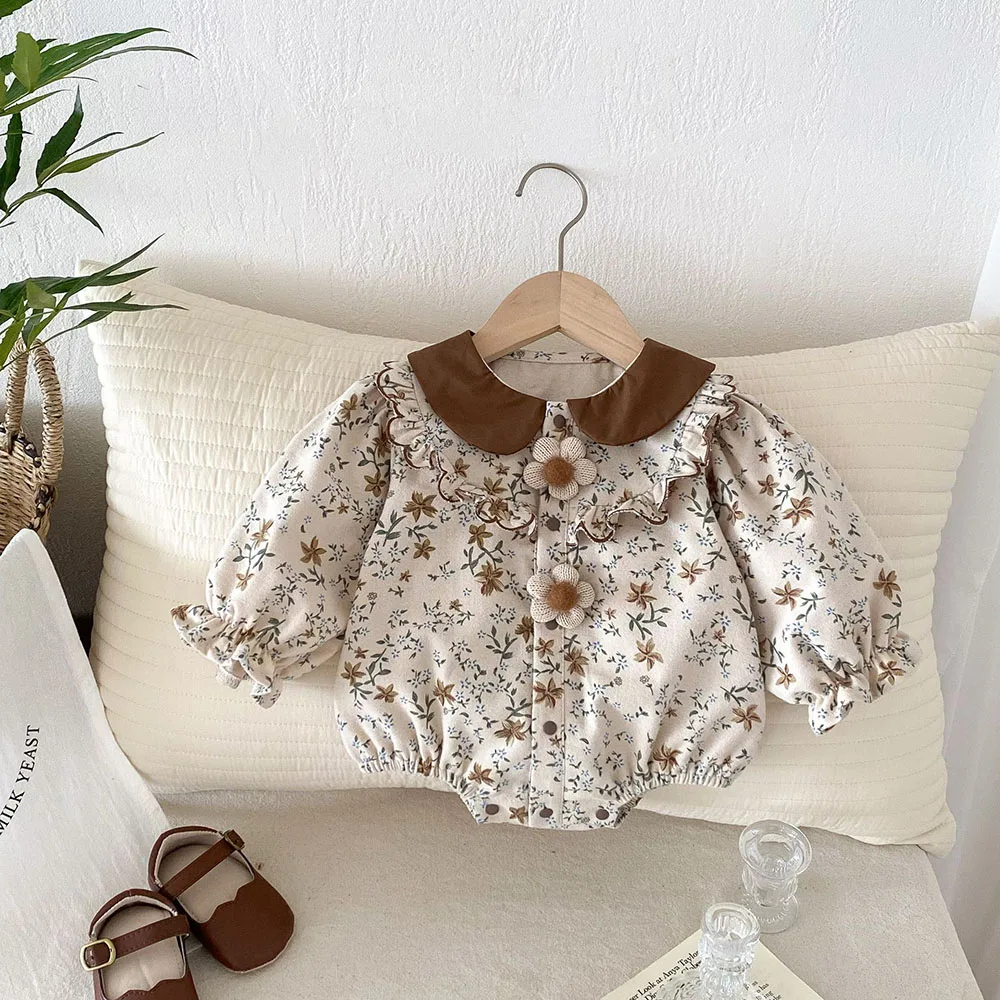 LILIGIRL 2026 Spring Autumn New Baby Bodysuits Toddler Girls One Piece Floral Girl Clothes Toddler Girls Outfit