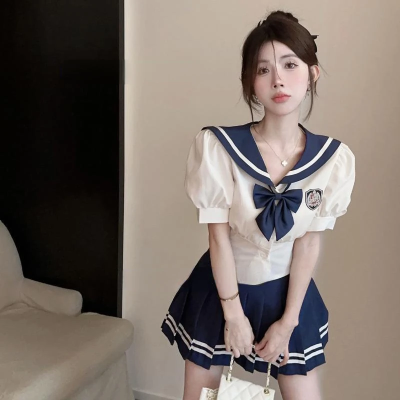 2023 chinese school uniform student jk suit pleated skirt tie full set girl plaid skirt uniform girl costume navy sailor uniform