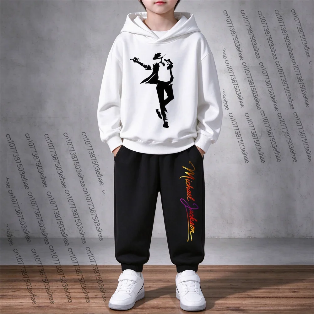 Michael Jackson Graphic Boys Girls Hooded Sweatshirt Two-Piece Suit 3-12Y Kids Autumn Long Sleeve Hoodie Pants Casual Streetwear