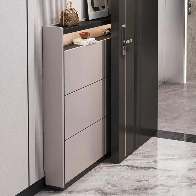 Muebles de Lujo para Sala de Estar, Zapatero Moderno Ultra Delgado con Sistema de Apertura Abatible, Mueble de Almacenamiento, Zapatero, Mueble Único