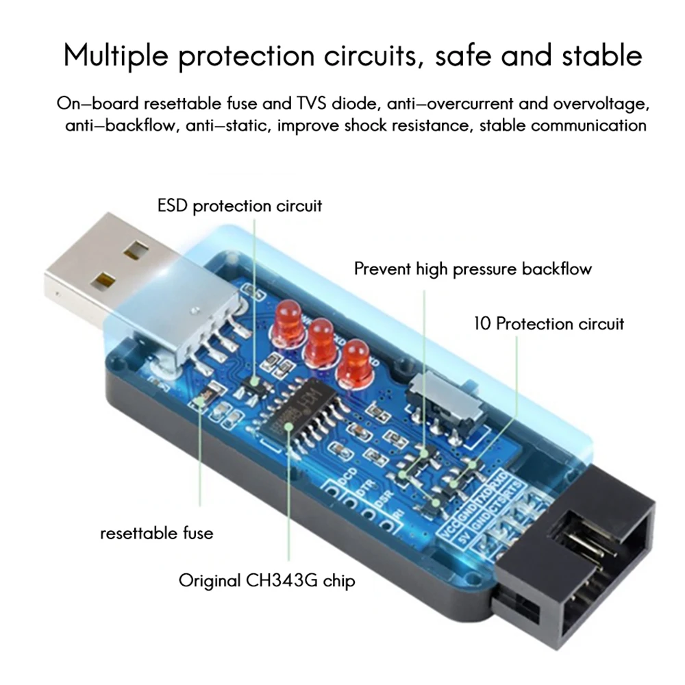 Waveshare convertidor USB a TTL de Grado Industrial, módulo de conversión de puerto serie CH343G, compatible con circuito de conversión de nivel de 5V/3,3 V