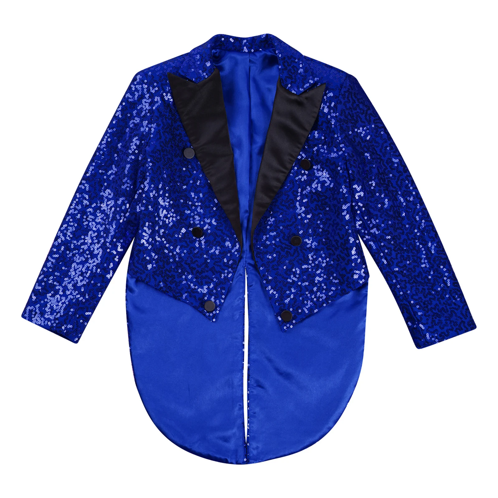 Bambini ragazzi Blazer con paillettes smoking Coat bavero aperto davanti manica lunga Tailcoat Party Magic show Circus Cosplay Performance Costume