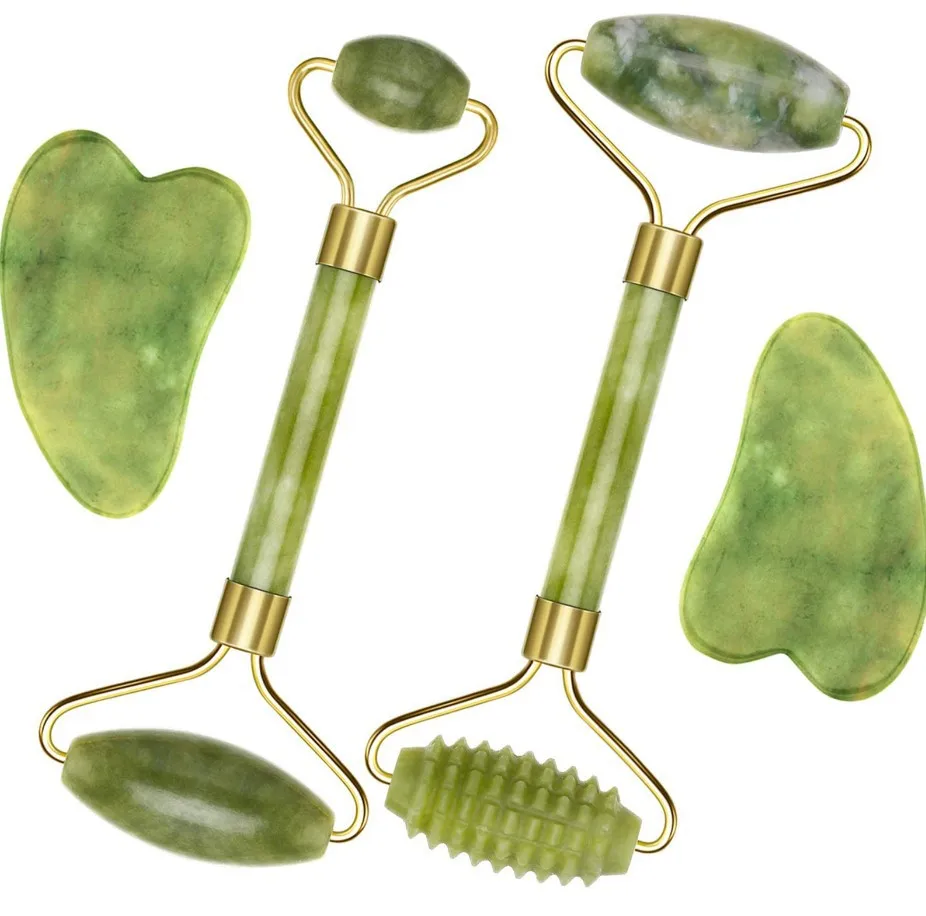 Gua Sha masajeador para el cuidado facial, rodillos de Jade, belleza, salud, raspado de la piel, elevación de la barbilla, piedra Natural, masaje Gouache