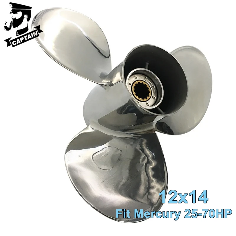 Captain Outboard Propeller 12x14 Fit Mercury Engine 25 30 40 45 48 50 55 60 70HP 13 Spline Stainless Steel Mercury Propeller