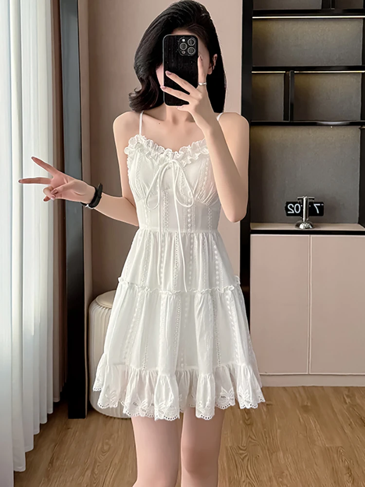 Summer White Chic Bow Ruffled Sling Sexy Mini Dress Women Elegant Lace  Jacquard Dress 2026 Korean Fashion Bodycon Evening Dress - AliExpress  200000345