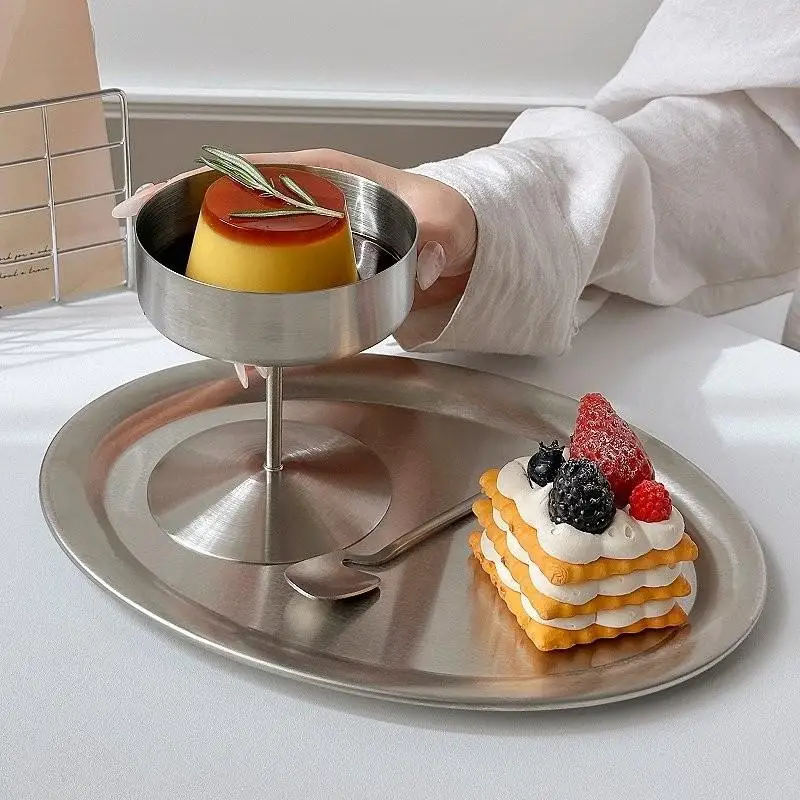 304 Stainless Steel Retro High Foot Dessert Cup for Ice Cream with Luxury Appearance Kitchen Decor