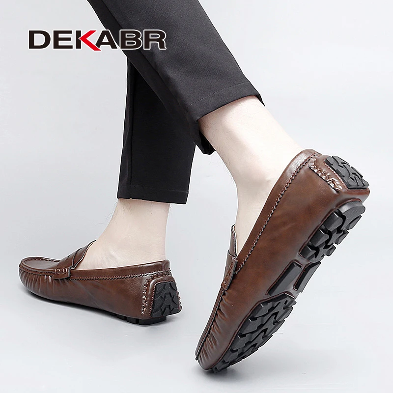 DEKABR Men Casual Shoes Slip-on Handmade High Quality Pu Leather Loafers Fashion Footwear Comfortable Breathable Driving Shoes