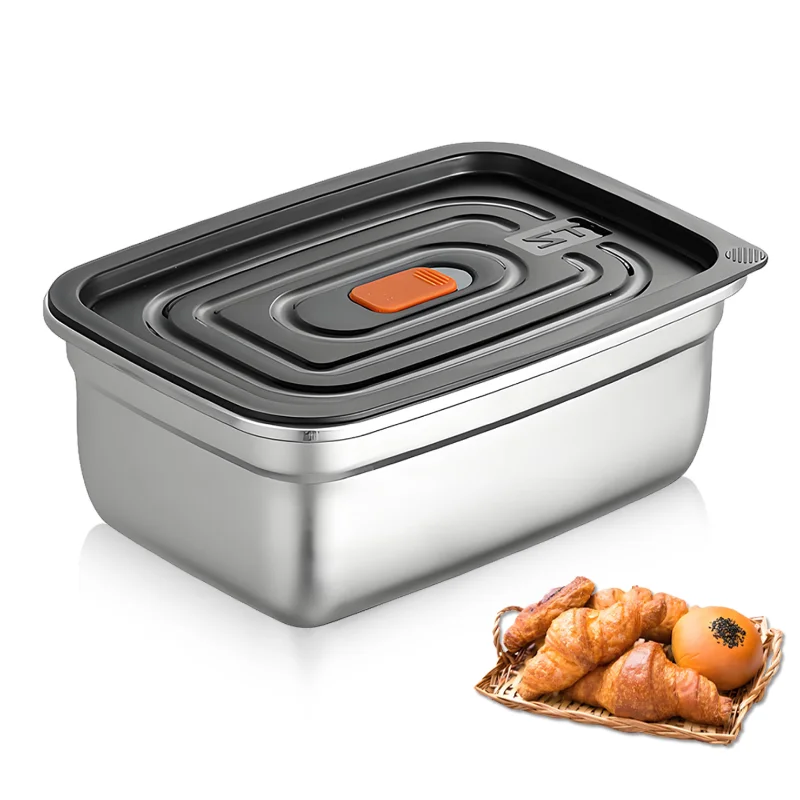 

High Quality Stainless Steel Rectangular Food Container with Lid Sealed Bento Box Refrigerator Fresh-keeping Box