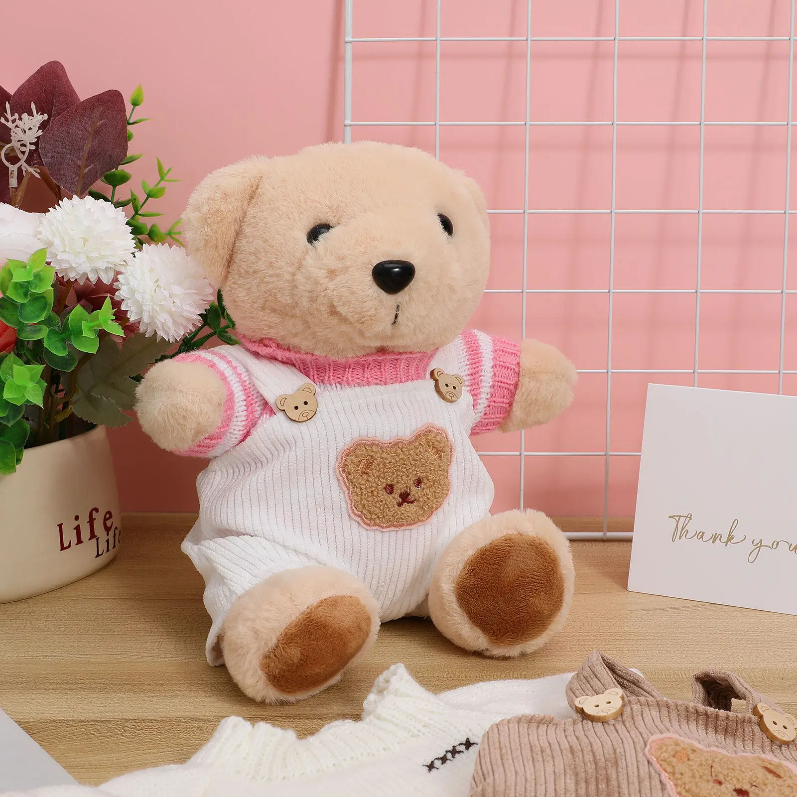 Ensemble de 2 vêtements pour ours en peluche de 30 cm, tenue mignonne, pull, pantalon à bretelles, ensemble de vêtements pour se déguiser, costume d'animal -