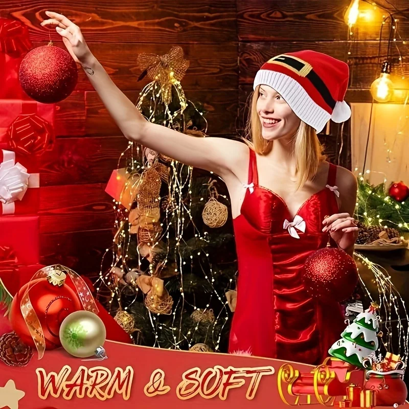 3Pcs Christmas Fashion Christmas Tree and Santa Knitted Hat - Warm, Trendy Outdoor Holiday Headwear, Acrylic, Academy Style, Kni
