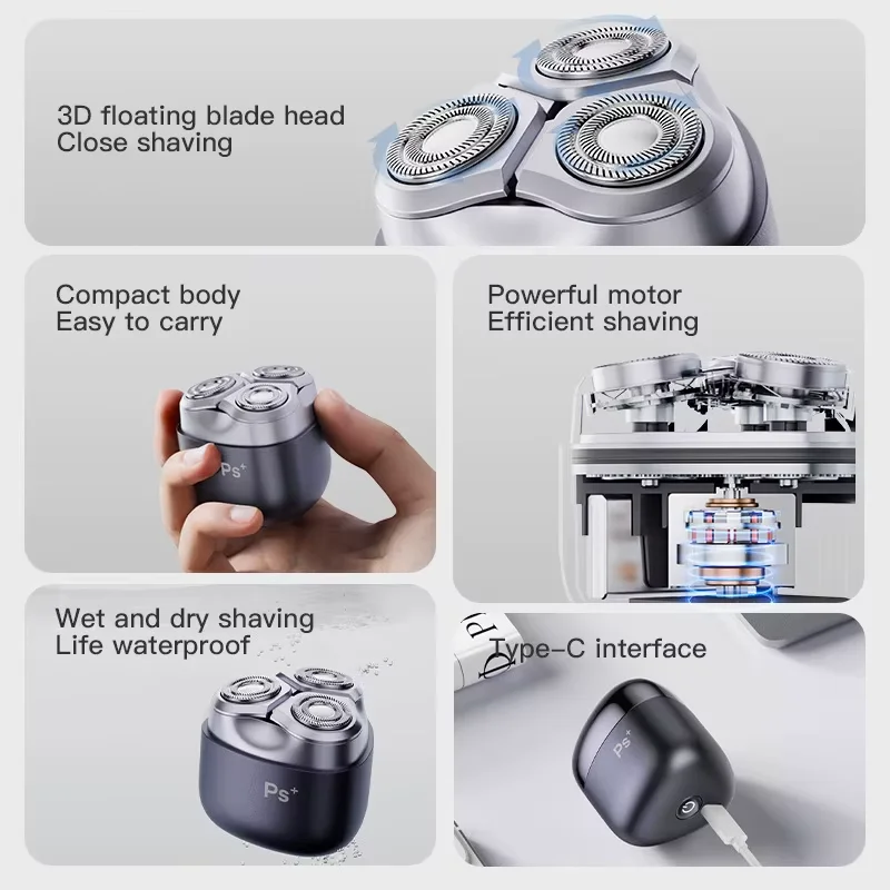 Mini Electric Shaver With Metal Triple Blade, High Speed Engine Portable Razor, Travel Grooming Gift For Men