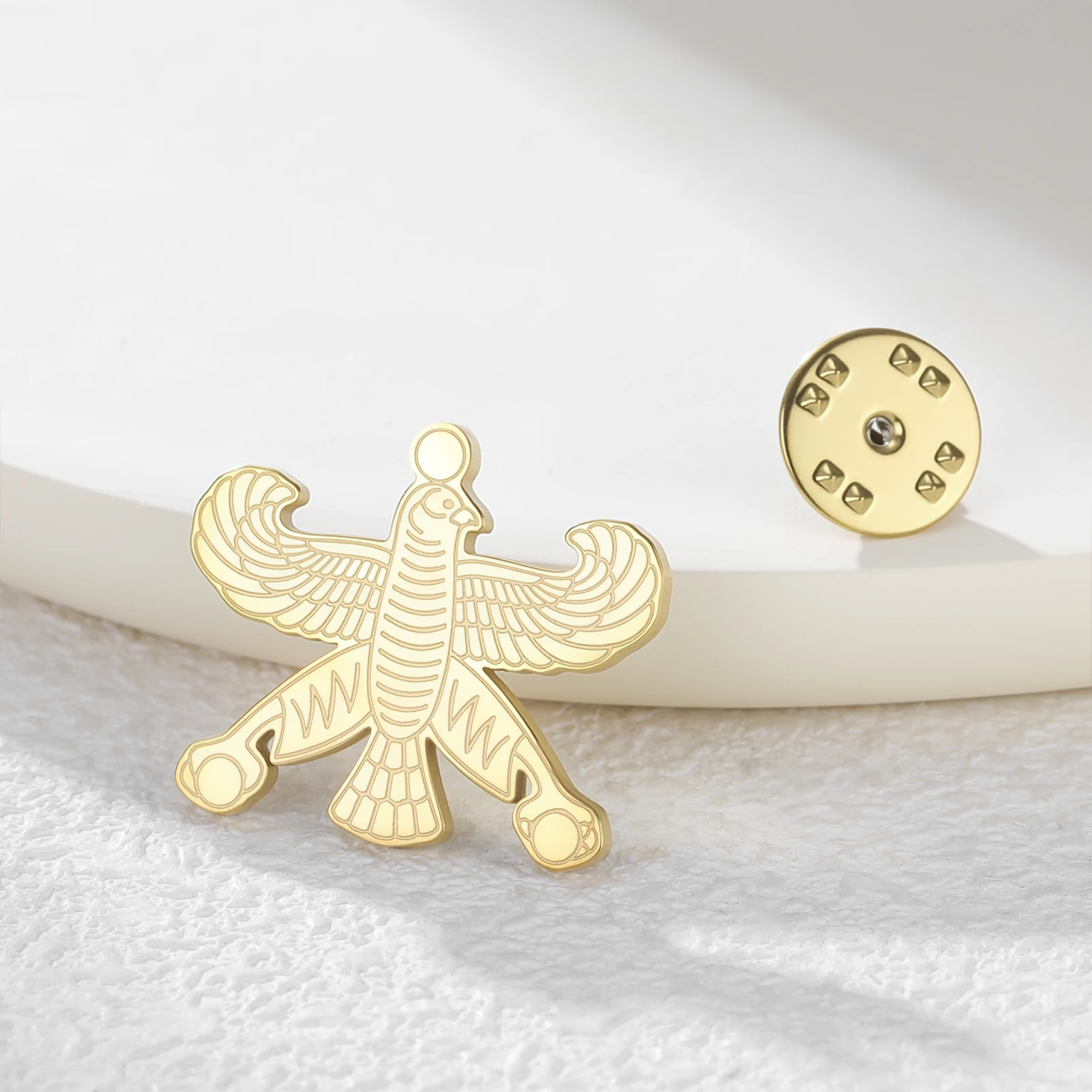 HIPEE Persian Falcon Brooch Ancient Zoroastrian Winged Sun Eagle Lapel Pin Protection Symbol Jewelry