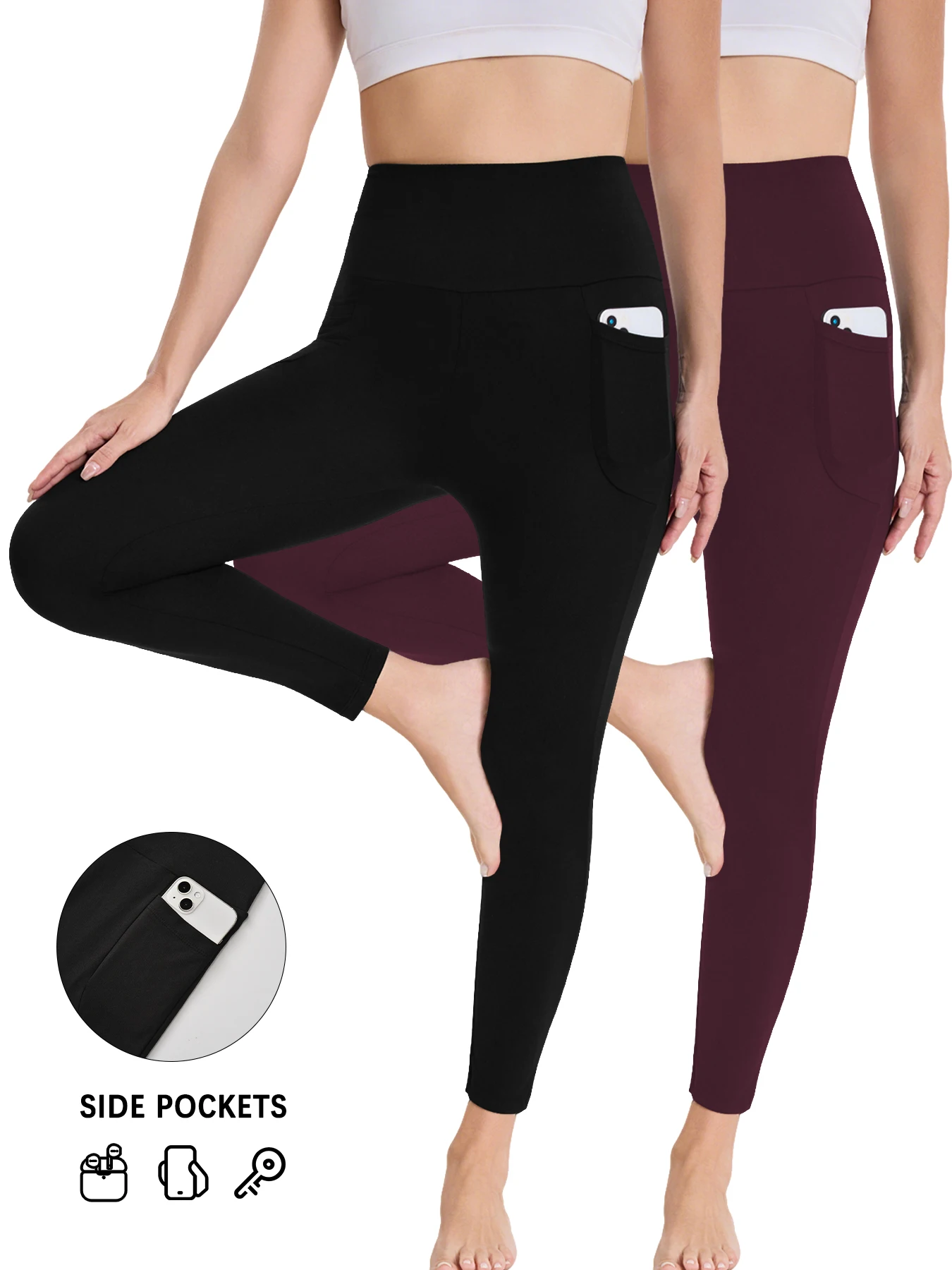 2 Pack Super Soft Sports Leggings With Pockets For Women High Waisted Workout Yoga Running Tight Pants Push Up Gym Fitness