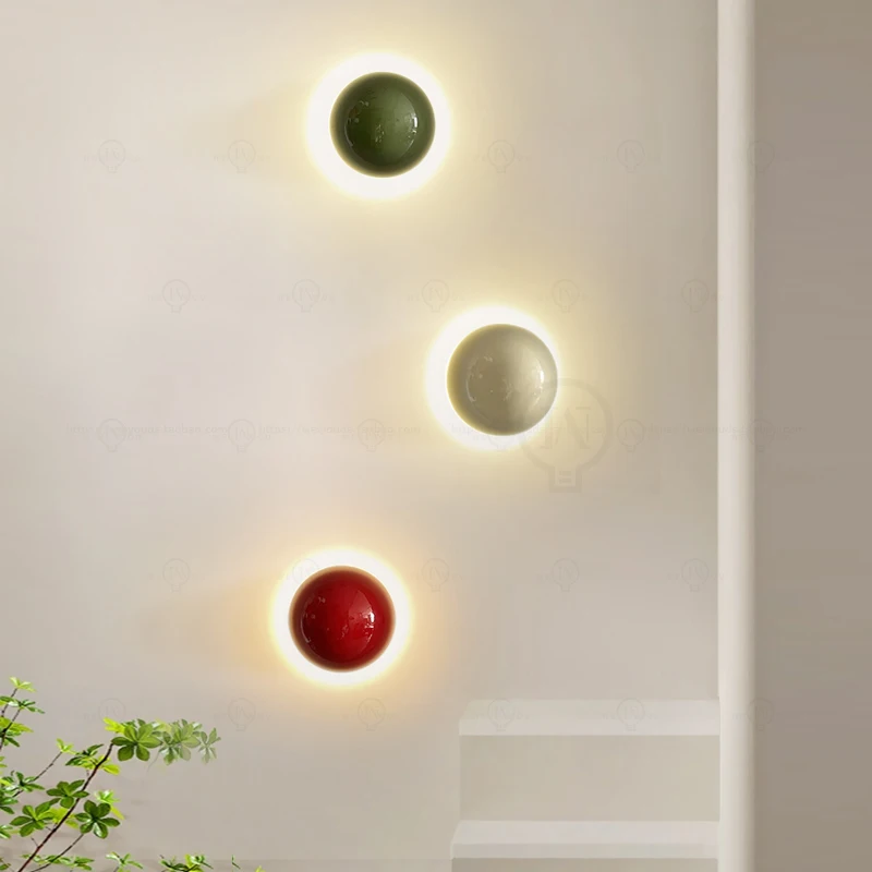 Red green Nordic modern design indoor circular wall lamp Bedside stairs Children's room decoration LED night light