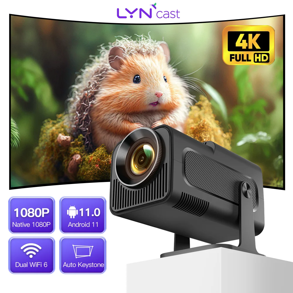 LYNCAST HY320 HD Projector Android 11 Dual WiFi6 BT5.0 400ANSI 1080P 180 \'rotation Immersive Cinema Outdoor Home Mini Projection