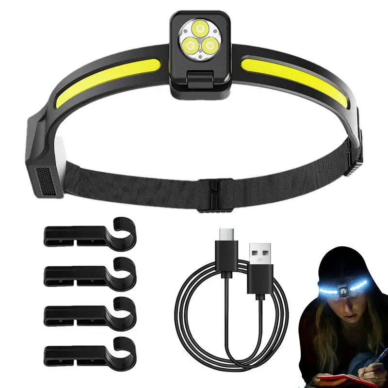 

Led Headlamp Rechargeable Bright Head Lamp 1200mAh Battery Lightweight Fishing Headlamp Motion Sensor Headlight For Hiking