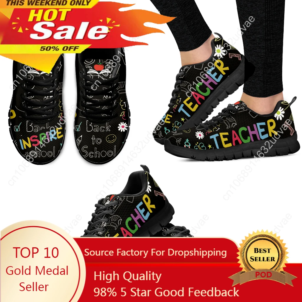 

Teacher Print Fashion Black Soft Sole Lightweight Lace-up Shoes Comfortable And Breathable Summer Sneakers Zapatos