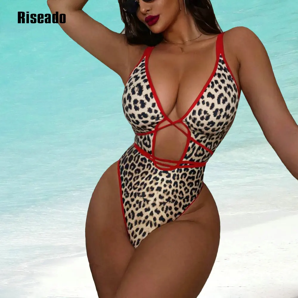 Womens One Piece Swimsuits Tummy Control Leopard Swimwear Sexy Push Up Ruched Monokini Bathing Suits Thong