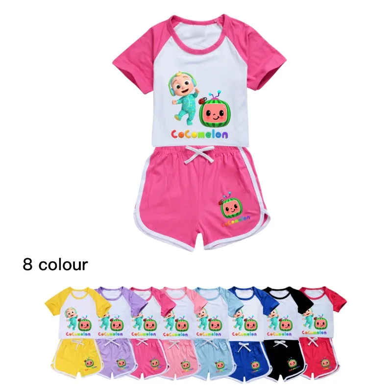 

Hot New Cartoon Anime Cocomelon Style Unisex Set Summer Boys and Girls T-shirt Shorts Birthday Gifts
