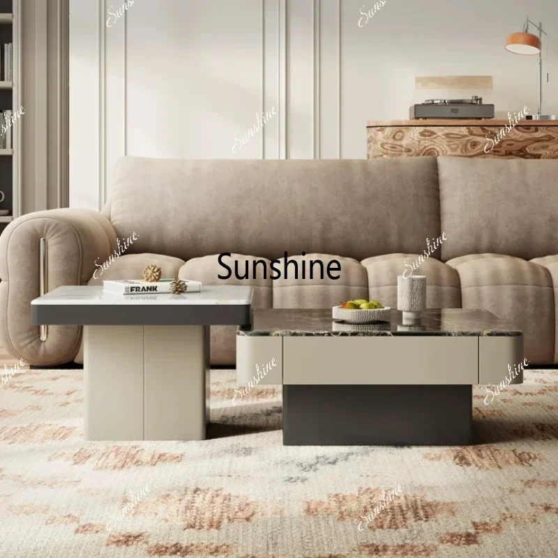 

Italian minimalist coffee table light luxury high-end living room household square size coffee tableTJ