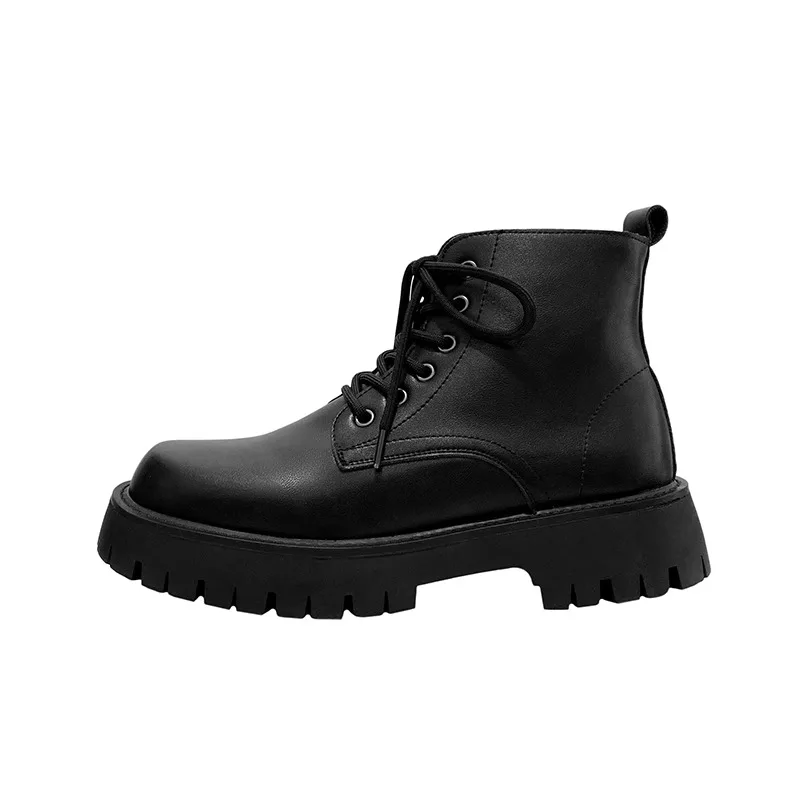 Side Zipper Men Outdoor Boots Black Comfortable Ankle Boots for Men Shoes Wear-resistant Lace-up Short Men\'s Motorcycle Boots